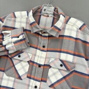 MuskOx Shirt Mens 3XL Gray Orange Plaid Flannel Button Up Long Sleeve Outdoor